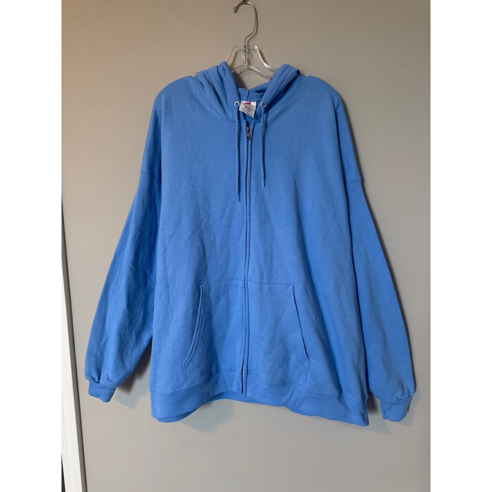 Hanes EcoSmart Mens 3XL Full Zip Hoodie Sweatshirt Carolina Blue Fleece Jacket